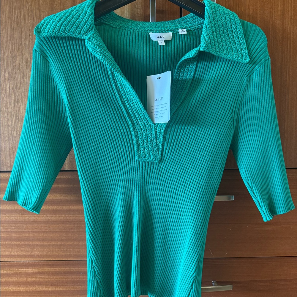 A.L.C. Vibrant Green V-Neck Sweater - Picture 4 of 5